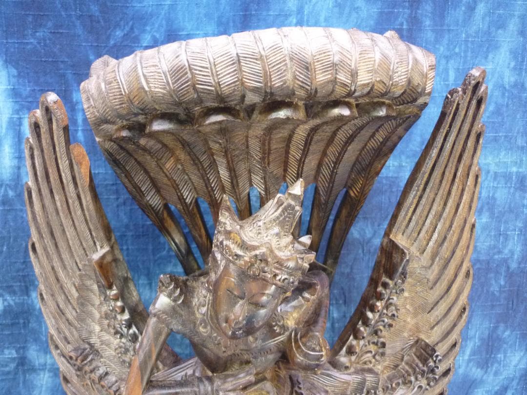 黒檀木彫 ビシュヌ神 ガルーダ ヒンドゥー教 バリ島 超細密彫刻 高さ53cm