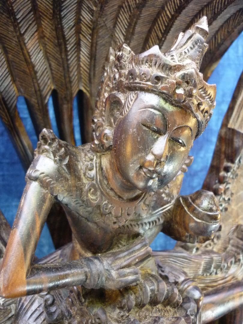 黒檀木彫 ビシュヌ神 ガルーダ ヒンドゥー教 バリ島 超細密彫刻 高さ53cm