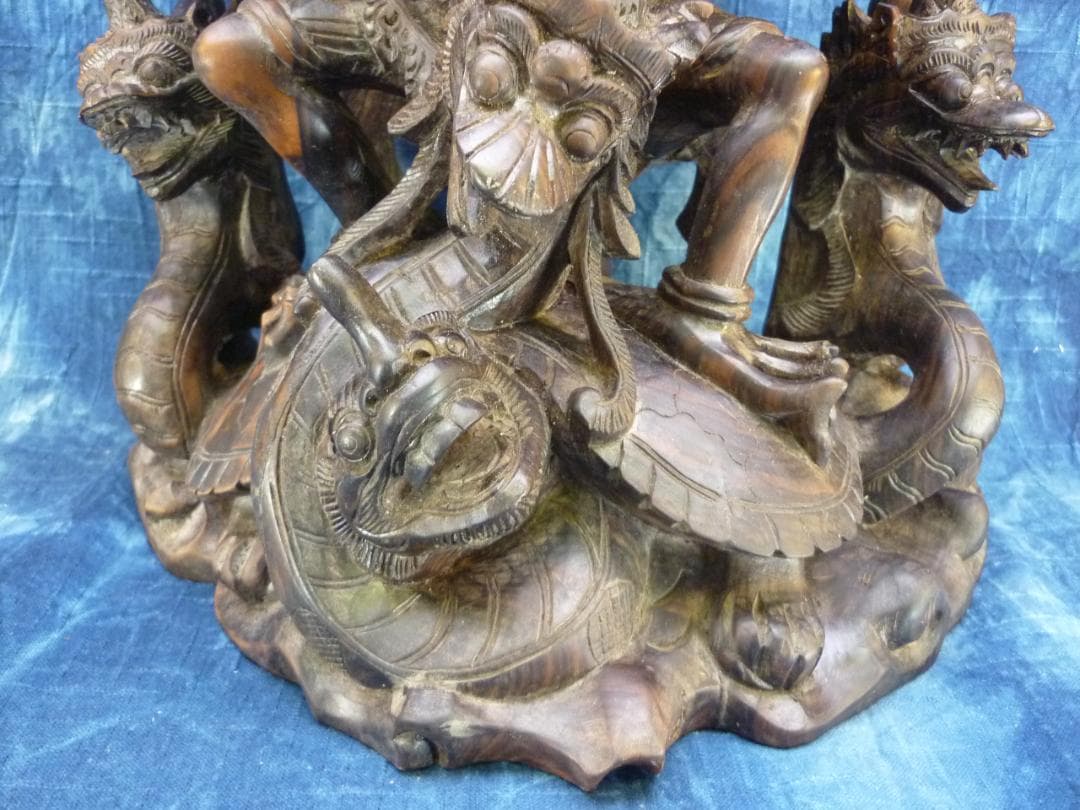 黒檀木彫 ビシュヌ神 ガルーダ ヒンドゥー教 バリ島 超細密彫刻 高さ53cm