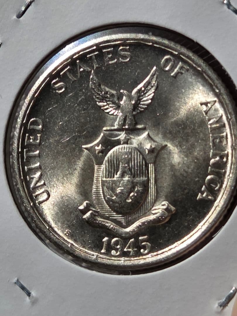 (稀少な状態)　フィリピン コモンウェルス　50センタボ銀貨　1945 S