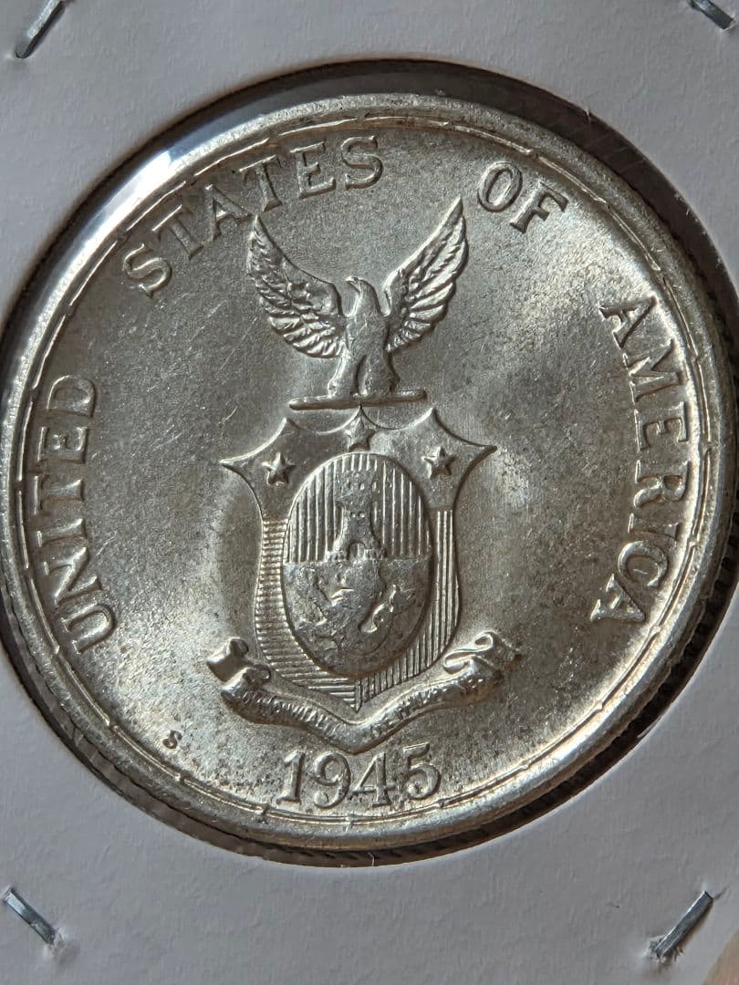 (稀少な状態)　フィリピン コモンウェルス　50センタボ銀貨　1945 S
