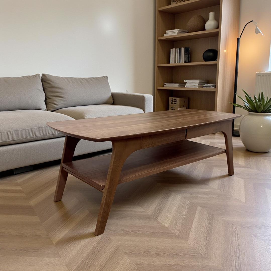 送料無料【新品】おしゃれ　収納棚＆引出し付/幅110cm/ローテーブル 木目調