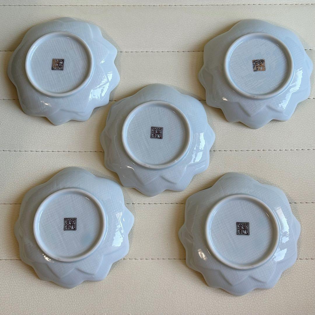 龍峰窯 金彩 色絵 赤絵 楓型花文様 小皿揃 5枚 銘々皿 手塩皿 古伊万里