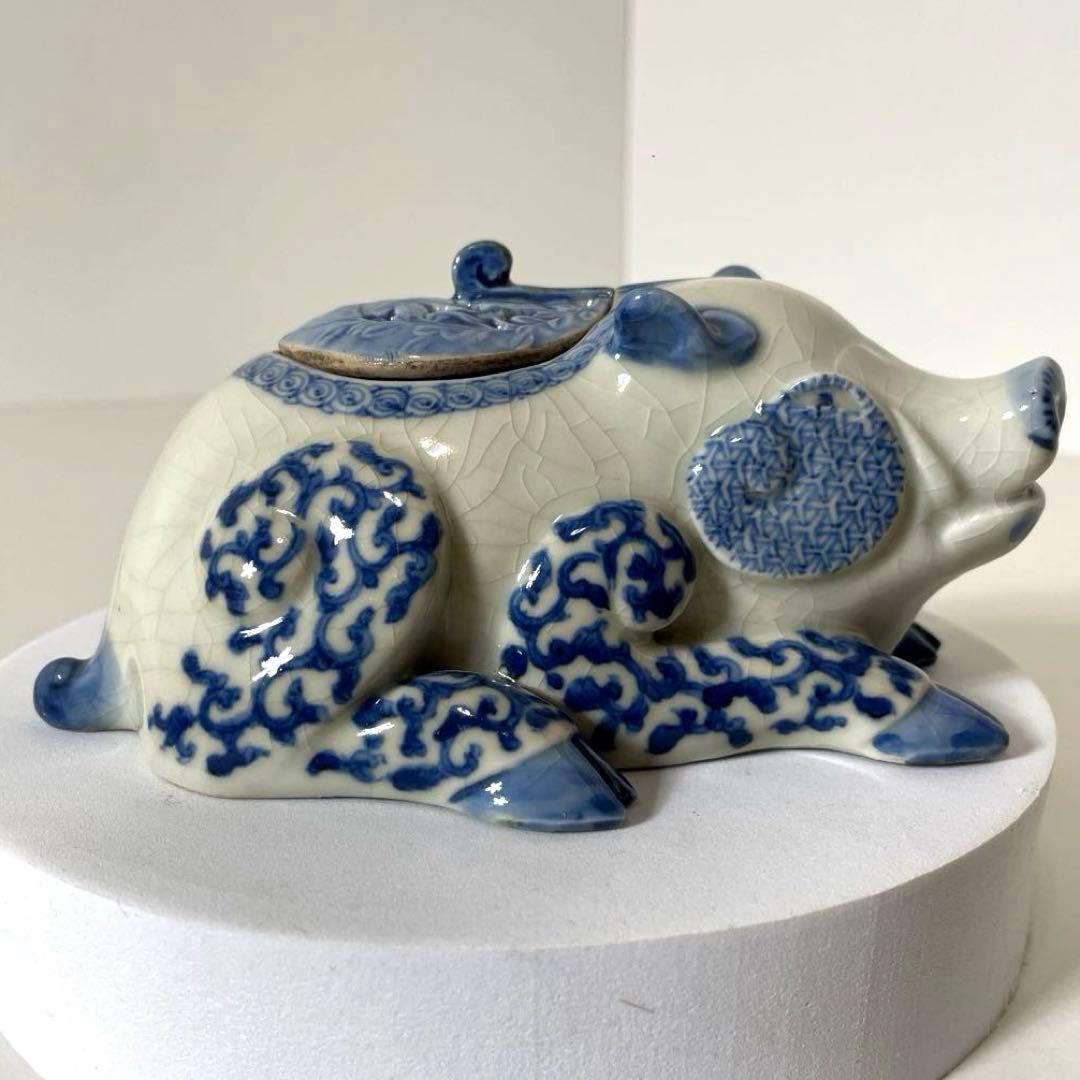 #XG446 古染付・猪型香炉・古染付・伊万里・香炉・骨董・中国古玩
