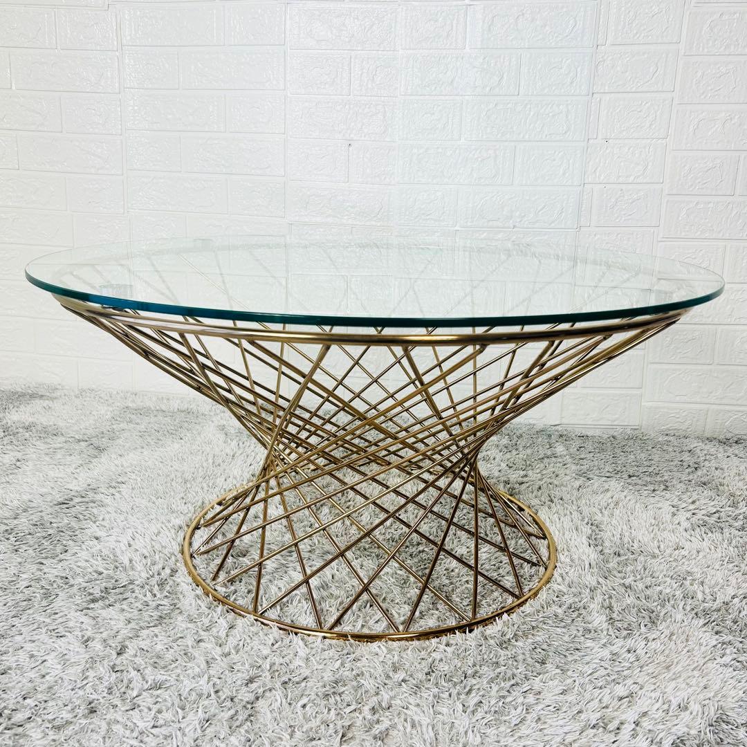 美品 フランフラン スピン コーヒーテーブル / ガラス × ゴールド