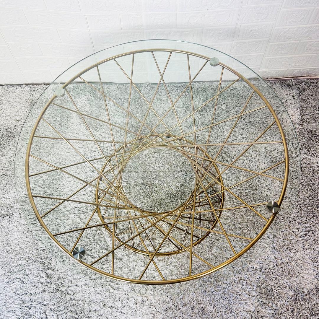 美品 フランフラン スピン コーヒーテーブル / ガラス × ゴールド