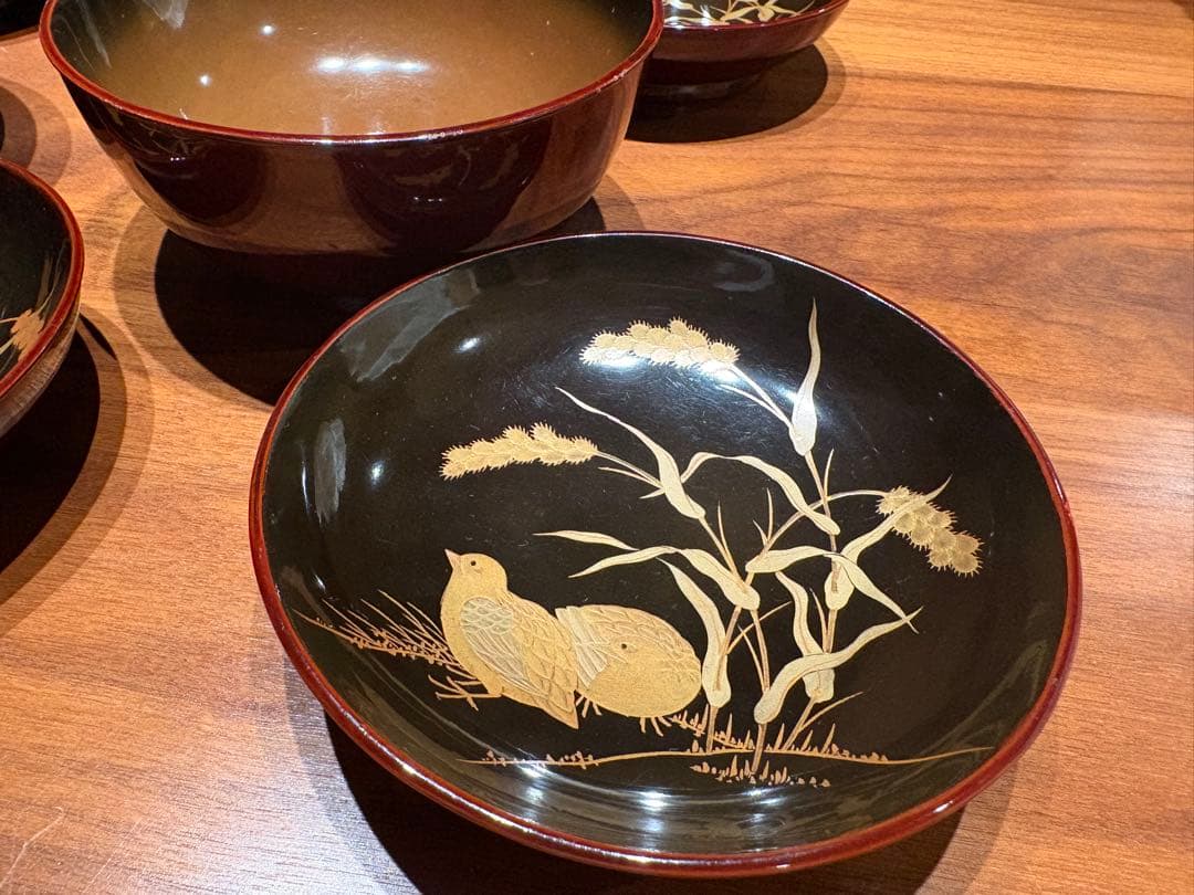 骨董品 明治末期〜大正初期 輪島塗 金蒔絵 漆器椀 煮物椀 5セット