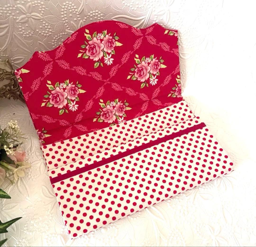 カルトナージュ♥袱紗 ふくさ マルチケース マチ付きTilda 赤ドット 花柄