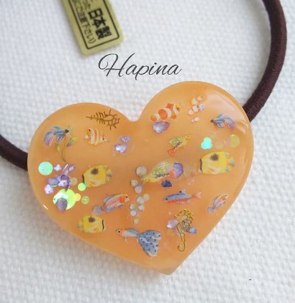 熱帯魚ハートレジンヘアゴム