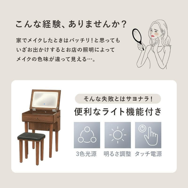 ◆訳あり◆【新品】北欧風　ドレッサー＆スツールセット　LED女優ライト　デスク