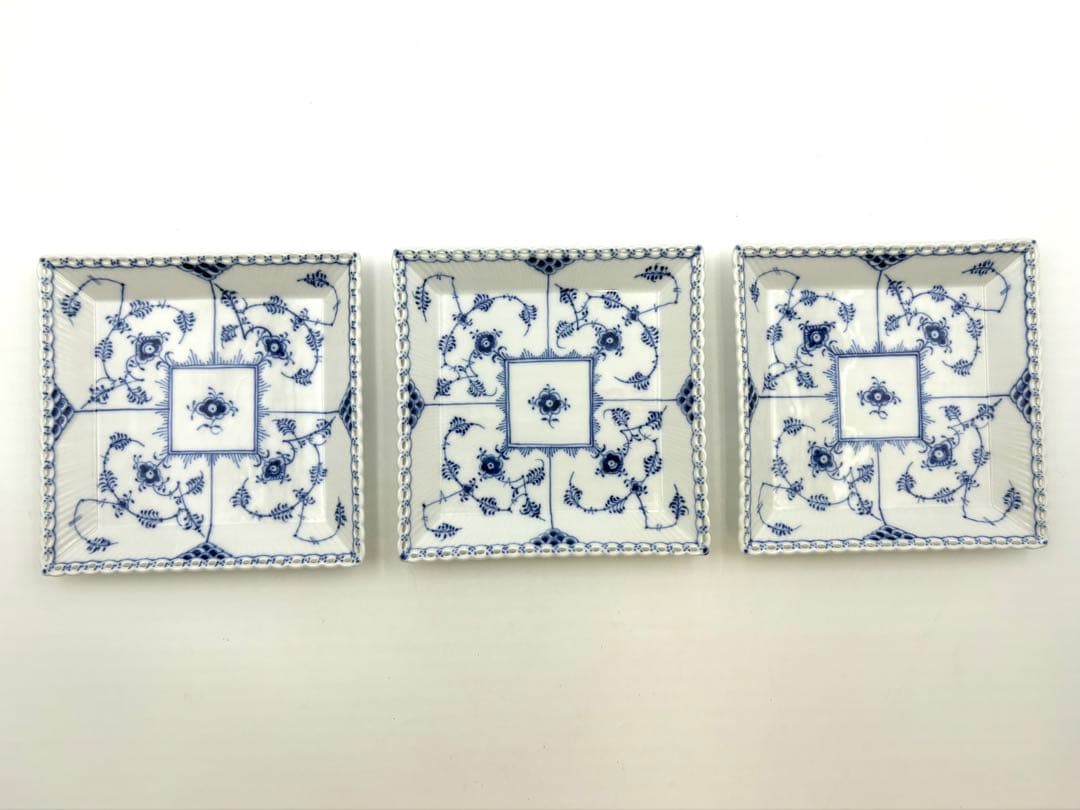 ロイヤルコペンハーゲンブルーフルーテッドフルレース 14cmスクエアS 3点箱付