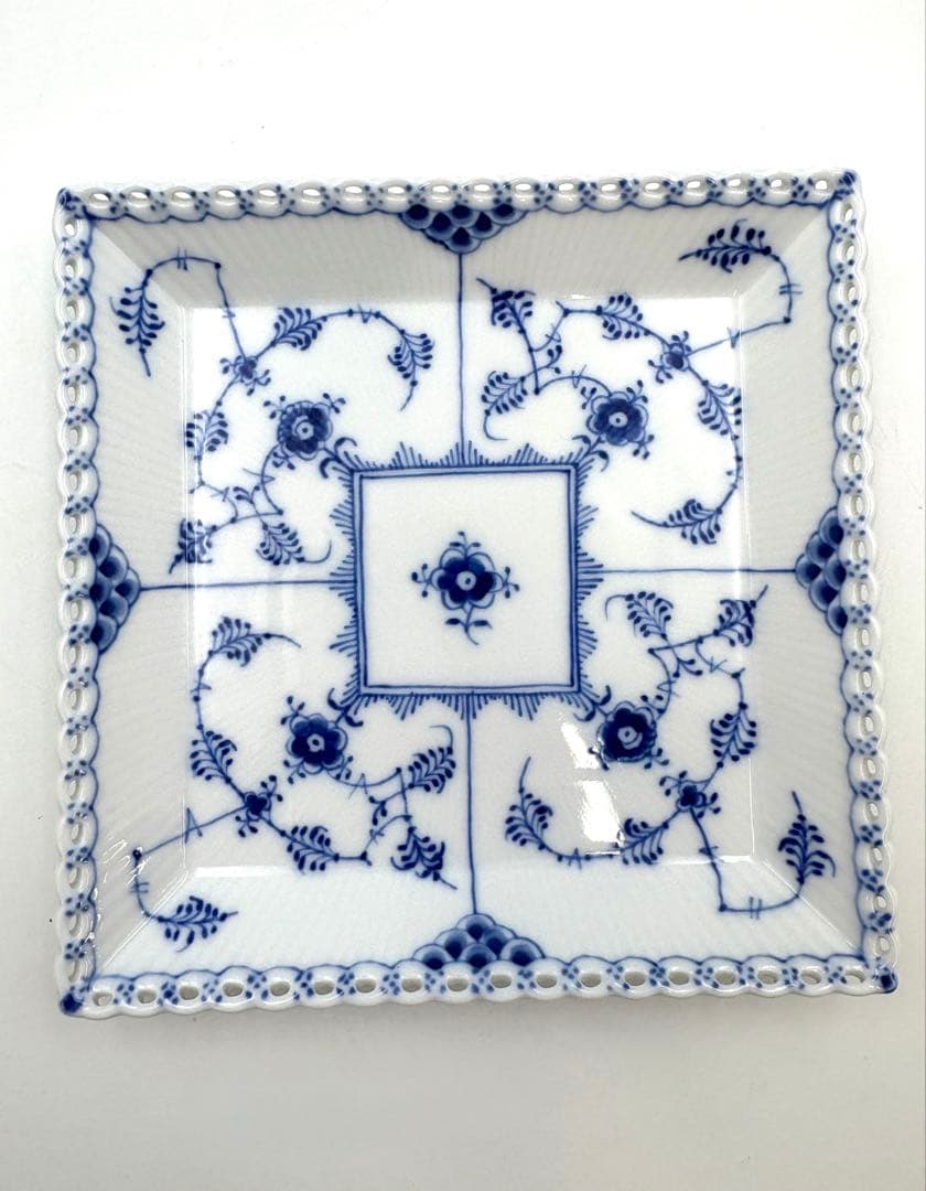 ロイヤルコペンハーゲンブルーフルーテッドフルレース 14cmスクエアS 3点箱付