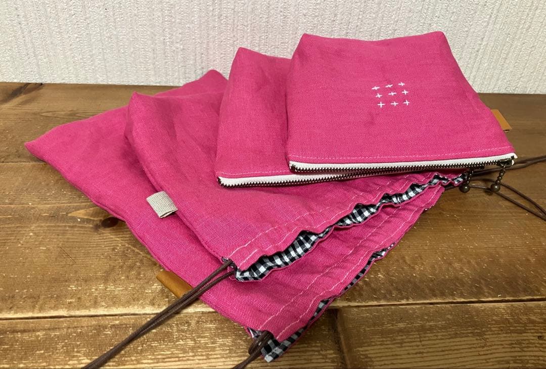 虎猫さま専用 くったりカラーリネン ローズピンク リネン100％ 巾着、ポーチ