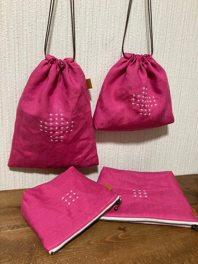 虎猫さま専用 くったりカラーリネン ローズピンク リネン100％ 巾着、ポーチ