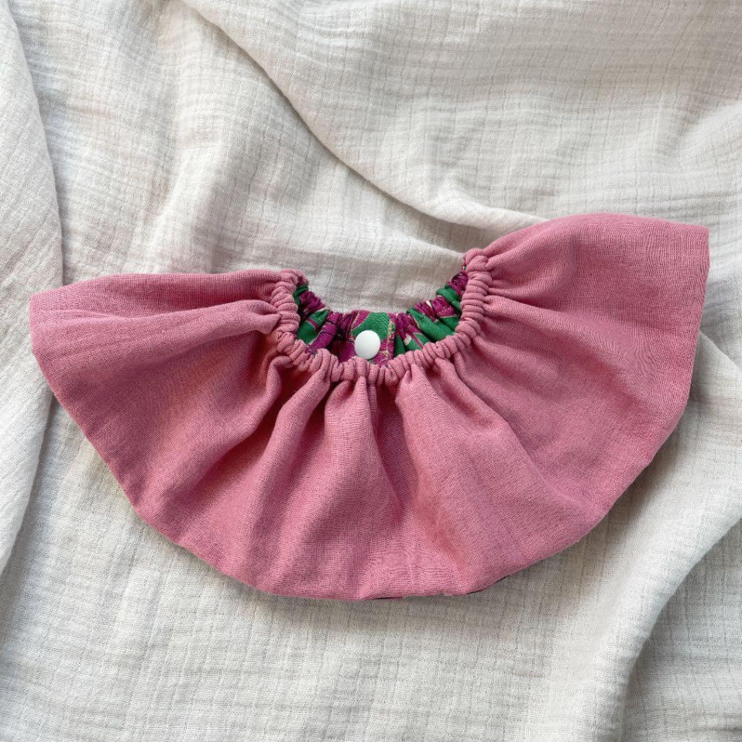 ★スタンプピンクフラワー×すもも★ ハンドメイド　リバーシブル　スタイ