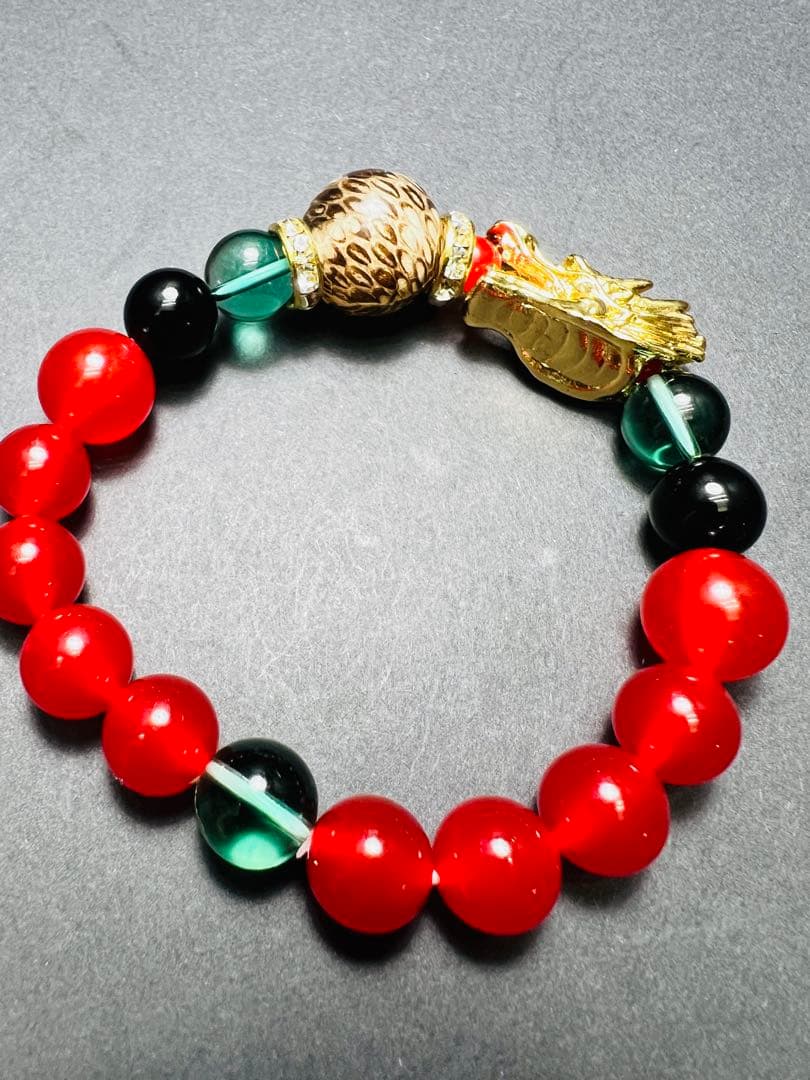沖縄ハブ琉石&金龍頭 秘紅石 黄緑水晶 超金運ブレスレット❗️宝くじ運 すごい波動