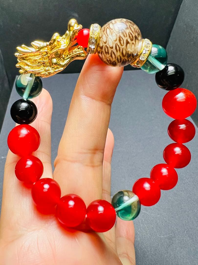 沖縄ハブ琉石&金龍頭 秘紅石 黄緑水晶 超金運ブレスレット❗️宝くじ運 すごい波動