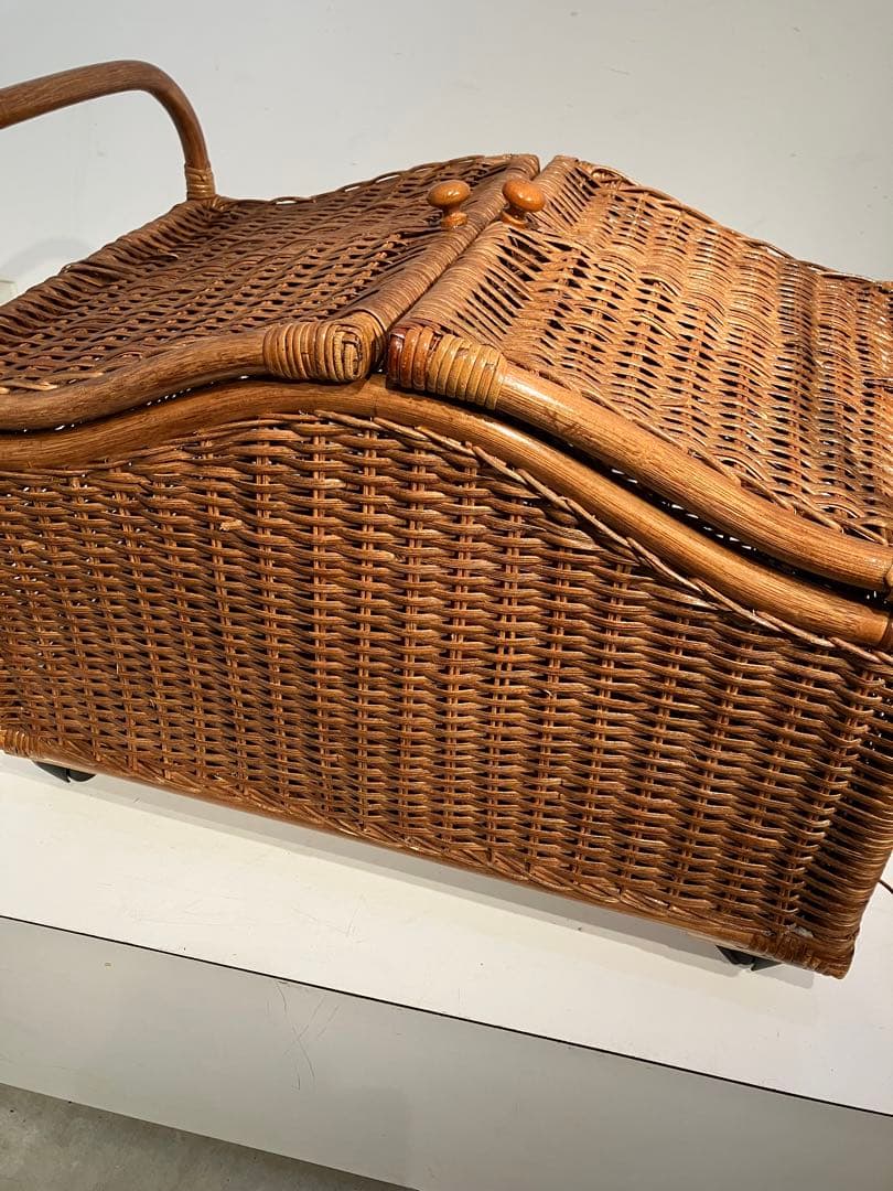 オールドラタン、両開き、収納ボックス、レトロ、古民具、和モダン