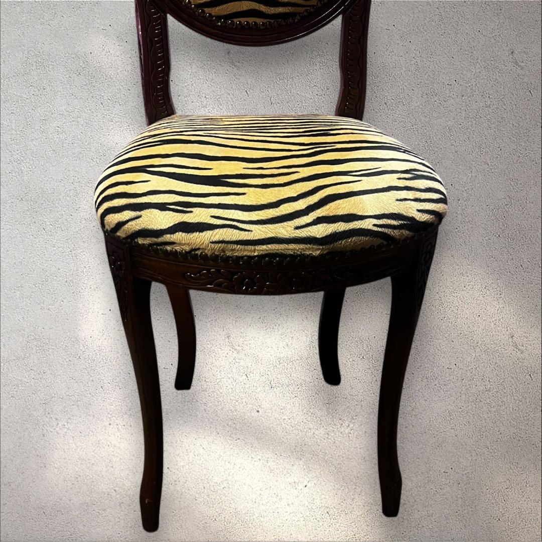♡ アンティーク　ヒョウ柄 猫脚 ダイニングチェア ♡