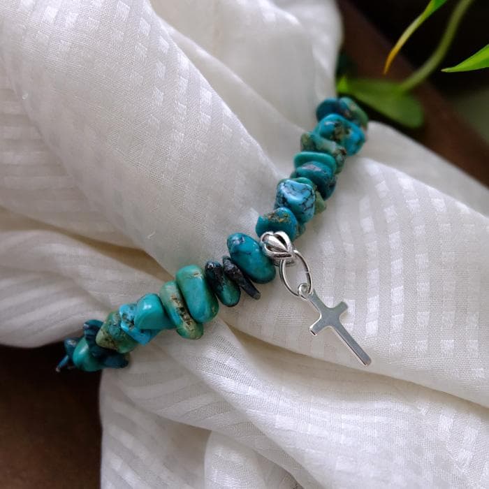 アメリカ産ターコイズ シルバー925チャームさざれ石マクラメブレスレット3811