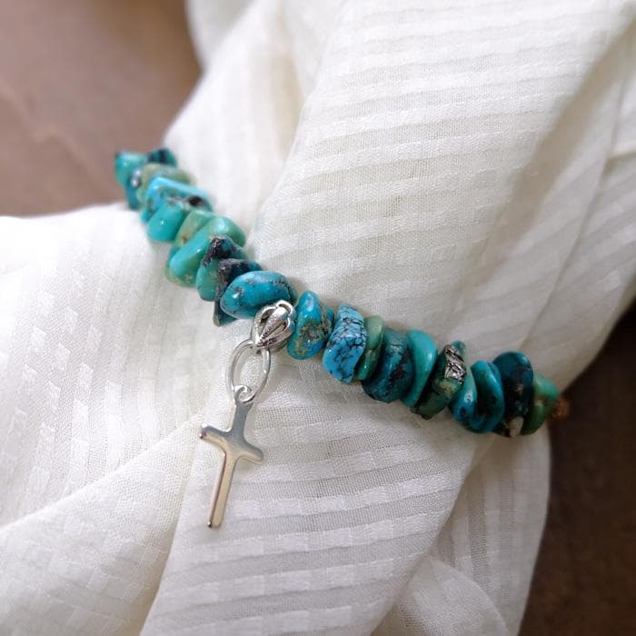 アメリカ産ターコイズ シルバー925チャームさざれ石マクラメブレスレット3811