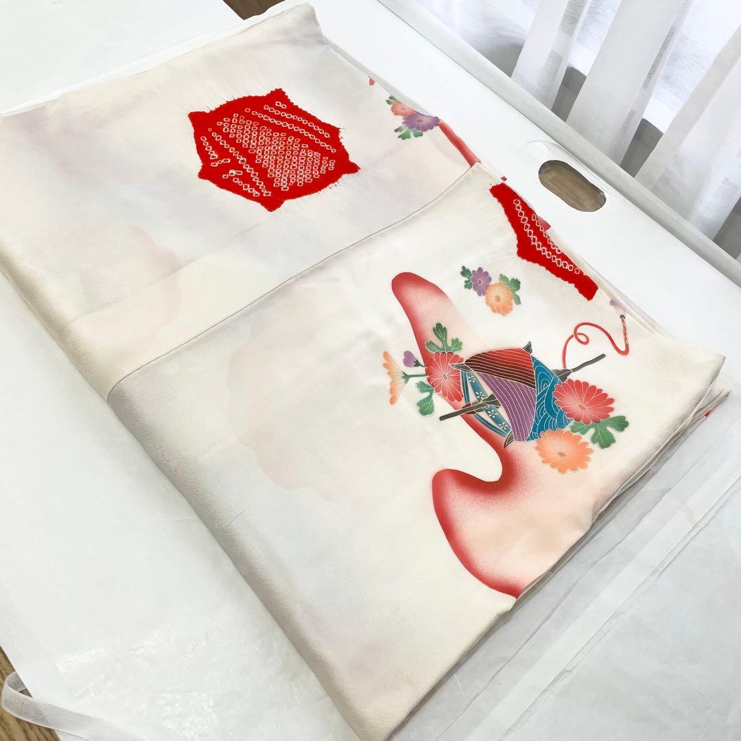 七五三 女の子 七歳用　正絹　部分絞り　古典柄　振袖　フルセット