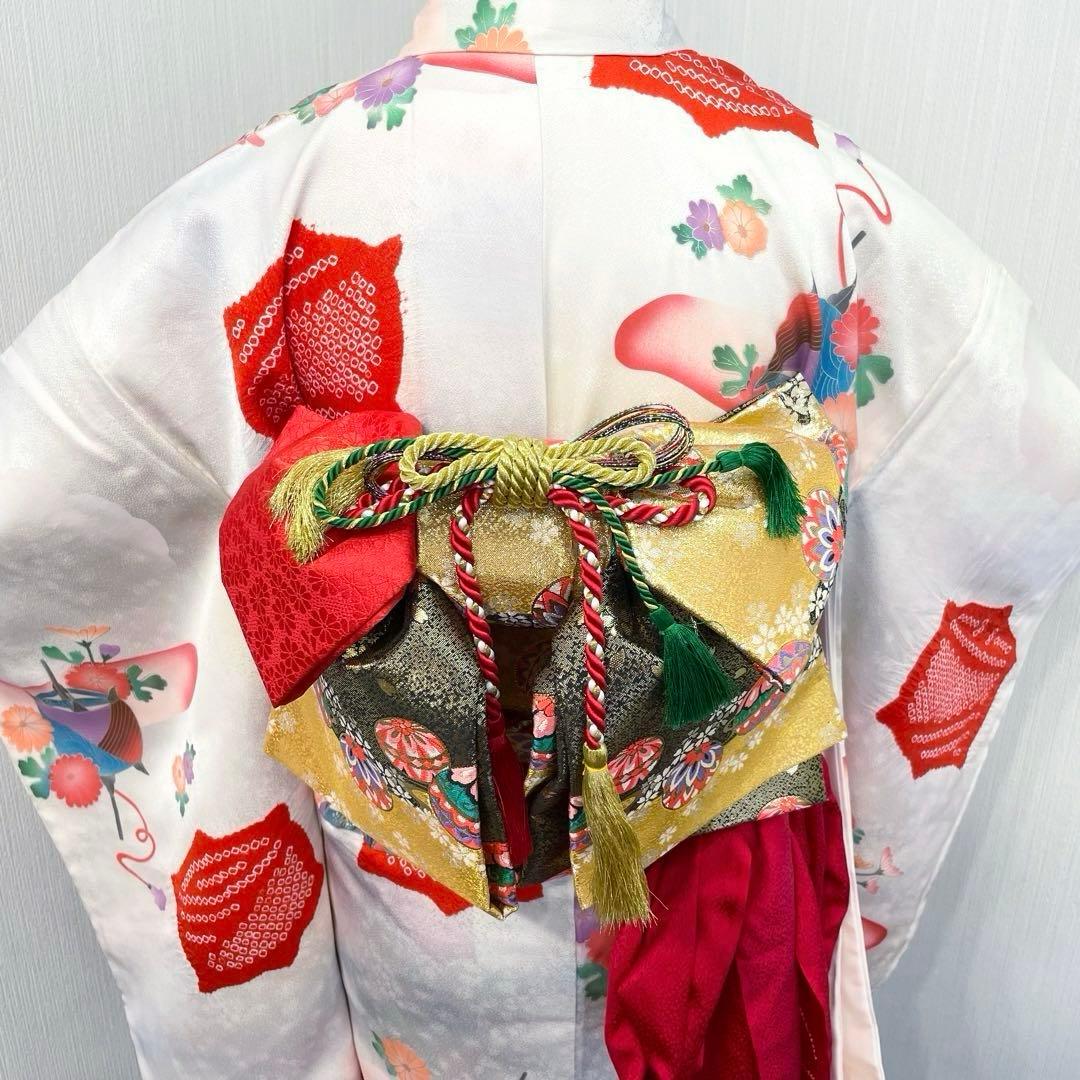 七五三 女の子 七歳用　正絹　部分絞り　古典柄　振袖　フルセット