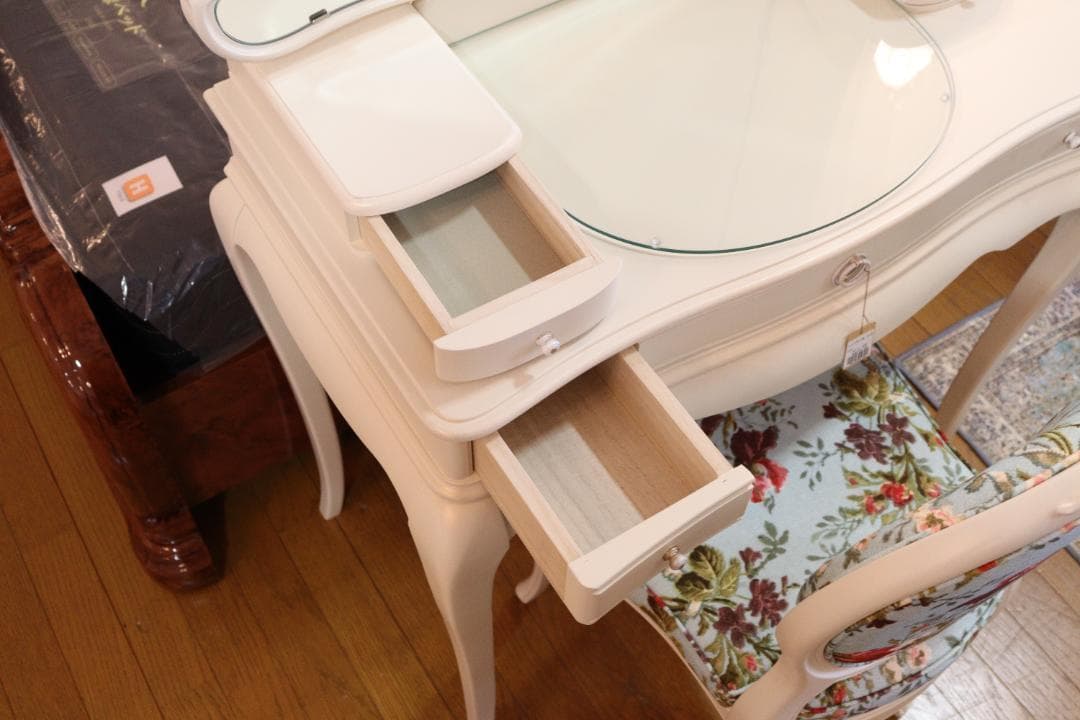 日本製 ドレッサーセット 椅子付き 猫脚 ホワイト カンティーニュ