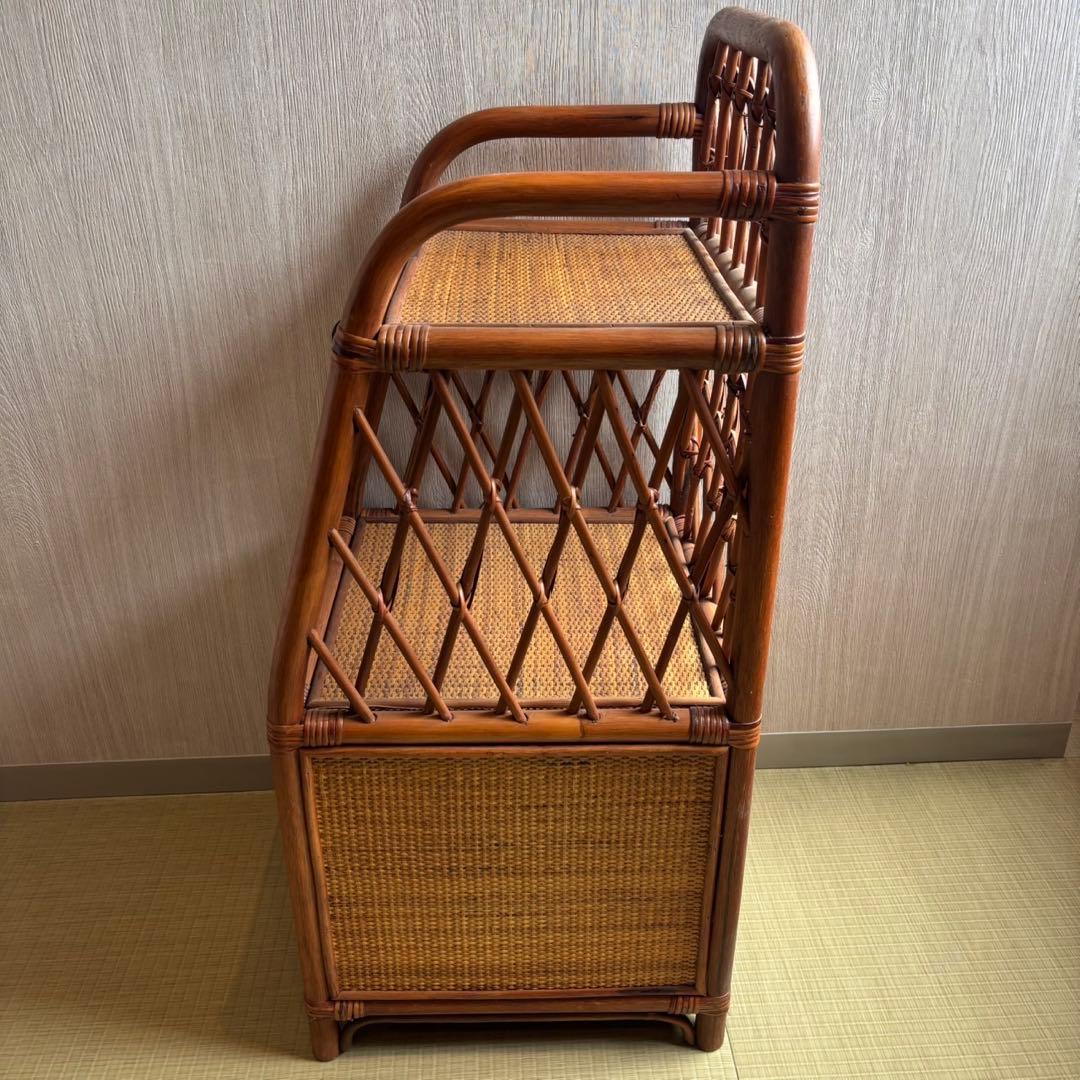 Ky80　昭和レトロ　ラタン　電話台　籐家具　ラタンラック　扉付き収納