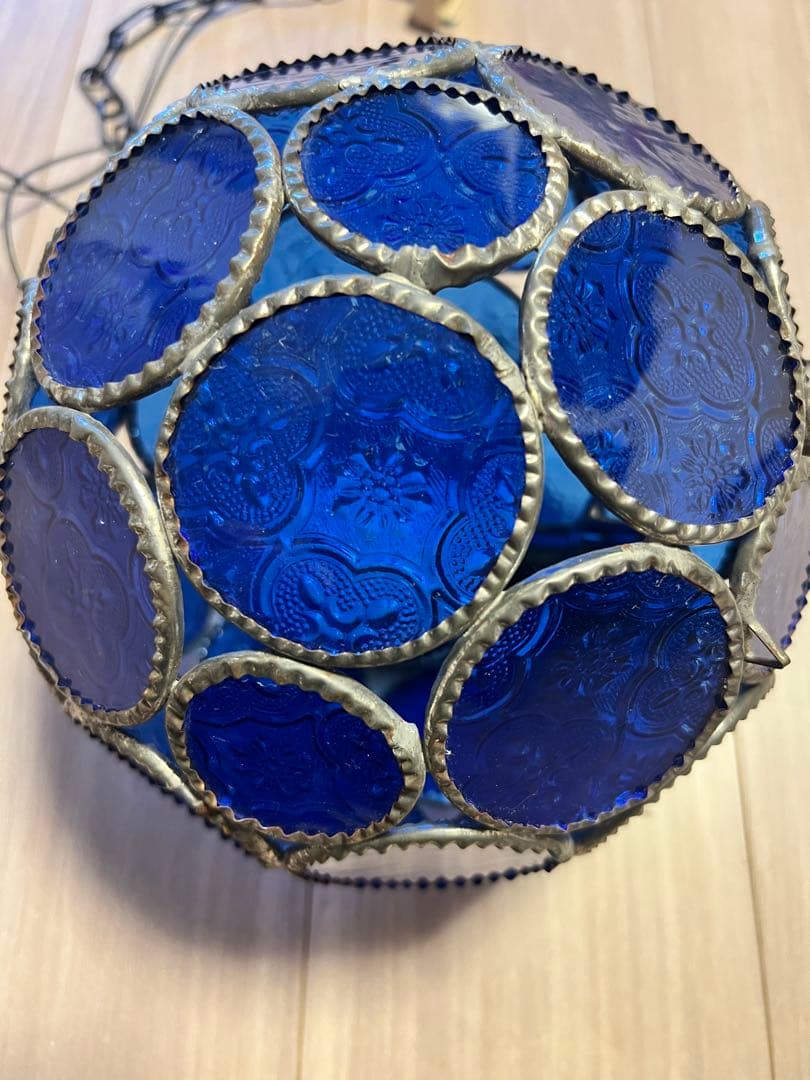 モロッコ製　青色ガラス ペンダントライト