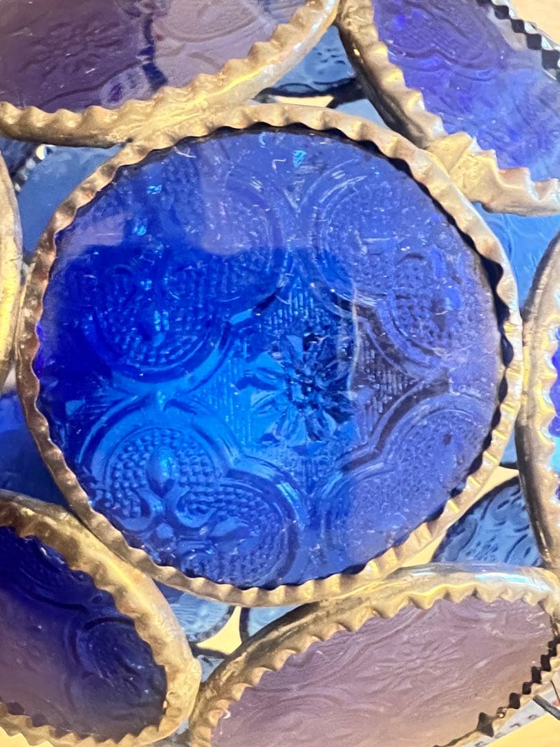 モロッコ製　青色ガラス ペンダントライト