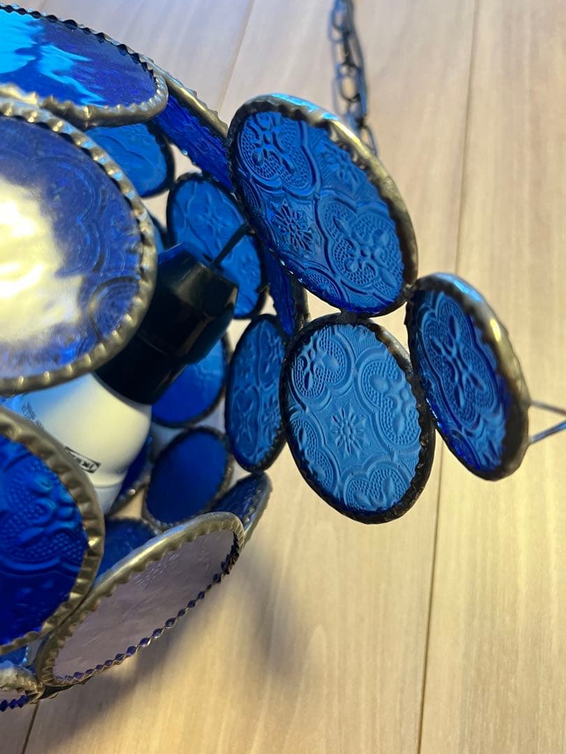 モロッコ製　青色ガラス ペンダントライト