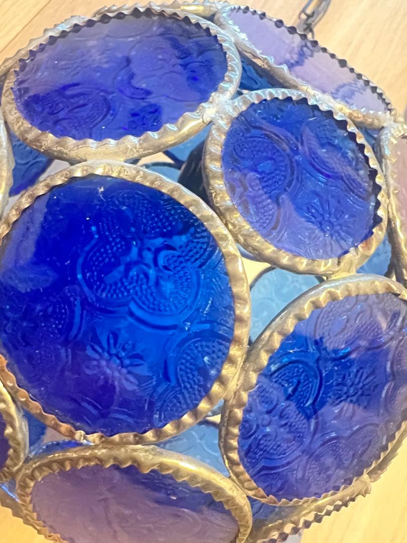 モロッコ製　青色ガラス ペンダントライト