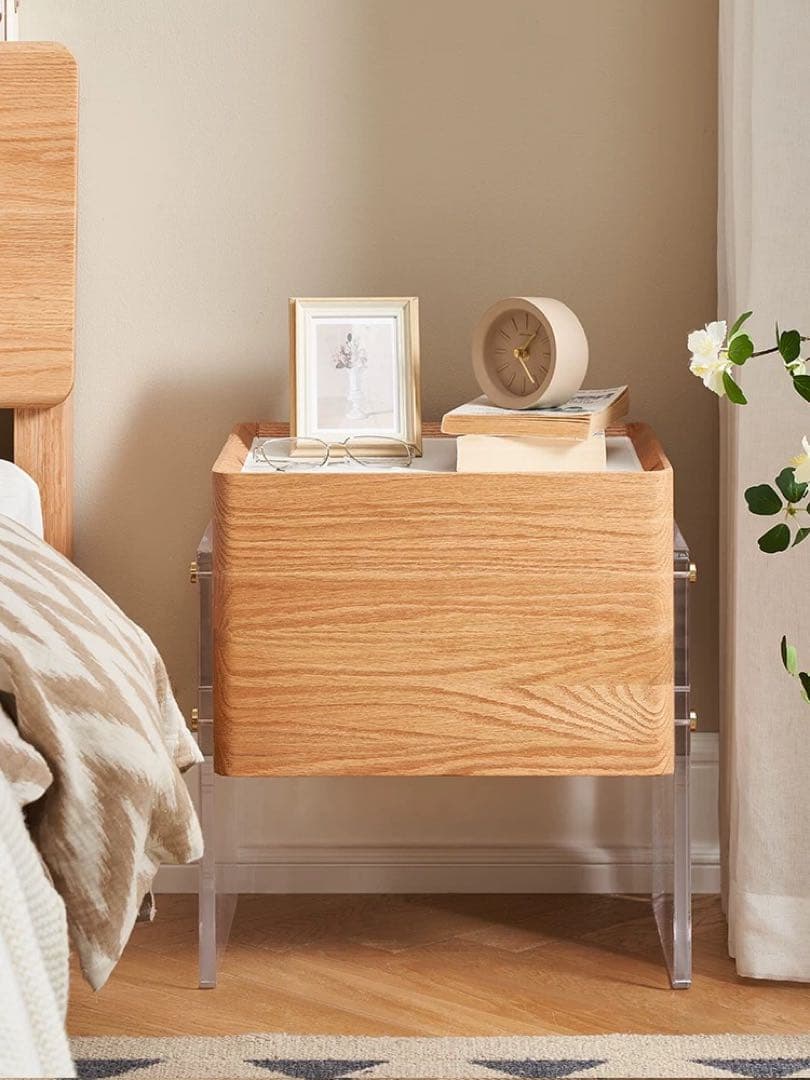 ナチュラルウッド サイドテーブル アクリル脚