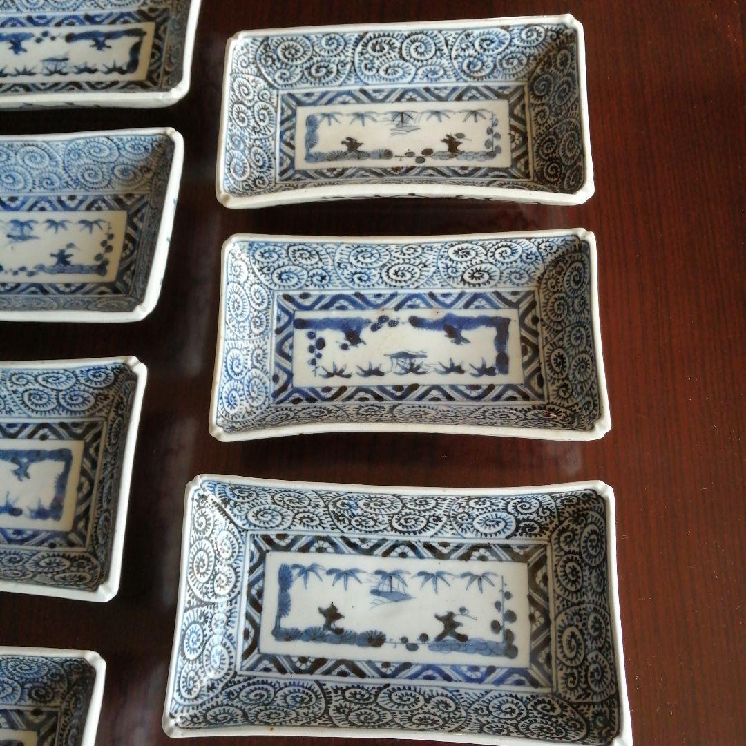 古伊万里　大明成化年製　染付蛸唐草長皿　10枚　19.5cm　江戸後期