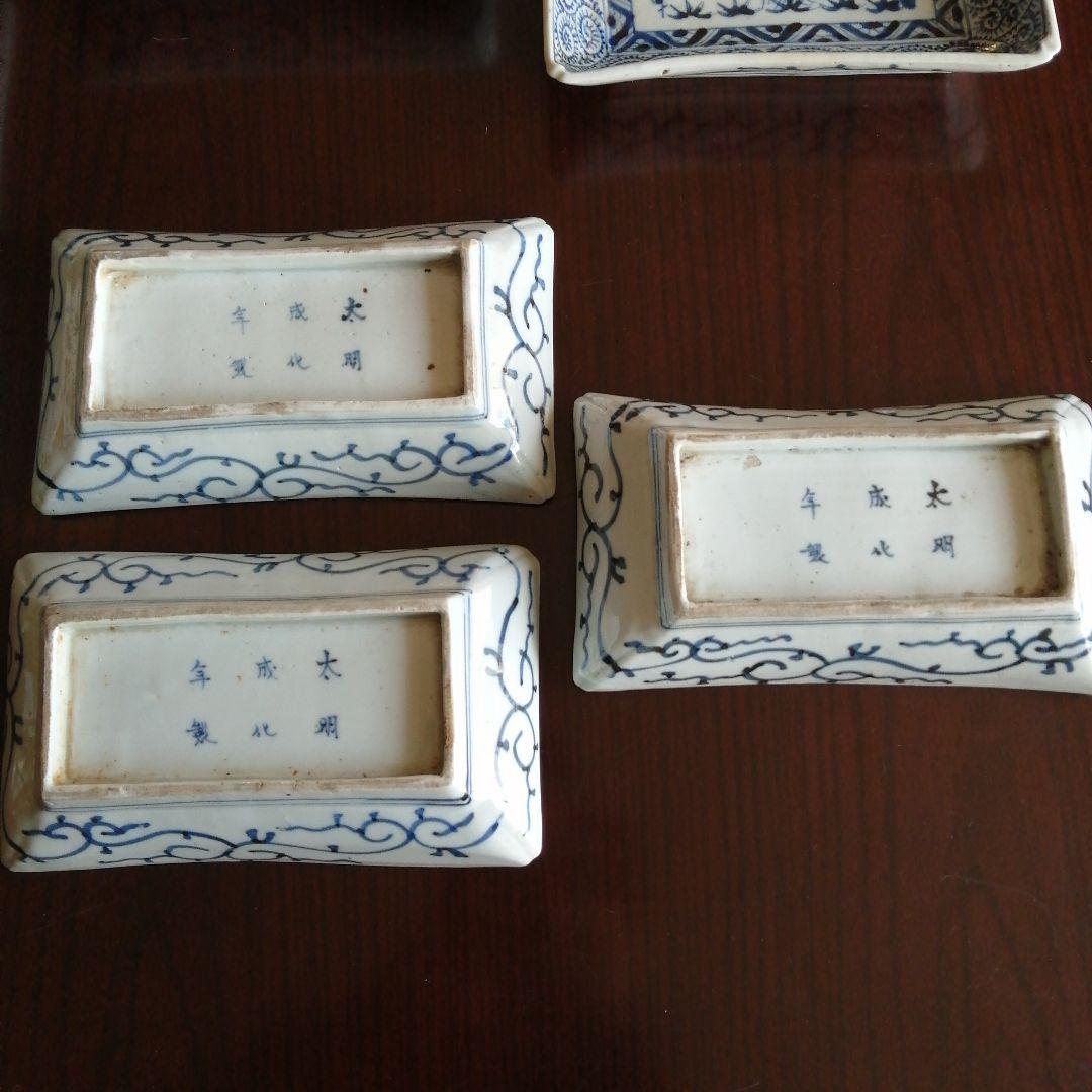 古伊万里　大明成化年製　染付蛸唐草長皿　10枚　19.5cm　江戸後期