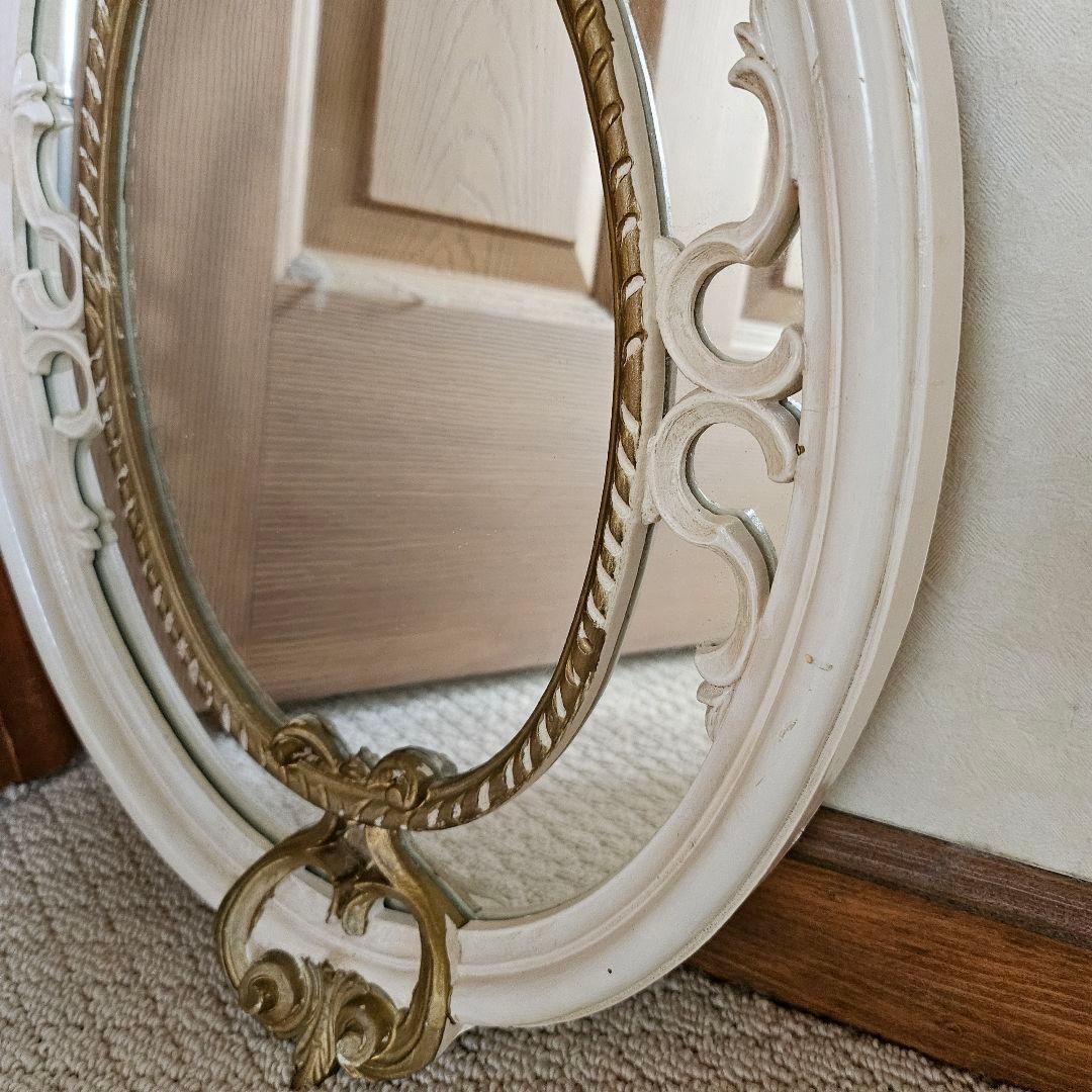 イタリア製 ミラー クラシック アンティーク ホワイト 壁掛け 鏡 ロココ調