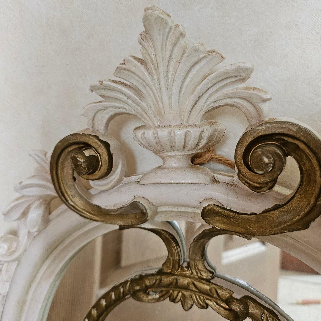 イタリア製 ミラー クラシック アンティーク ホワイト 壁掛け 鏡 ロココ調