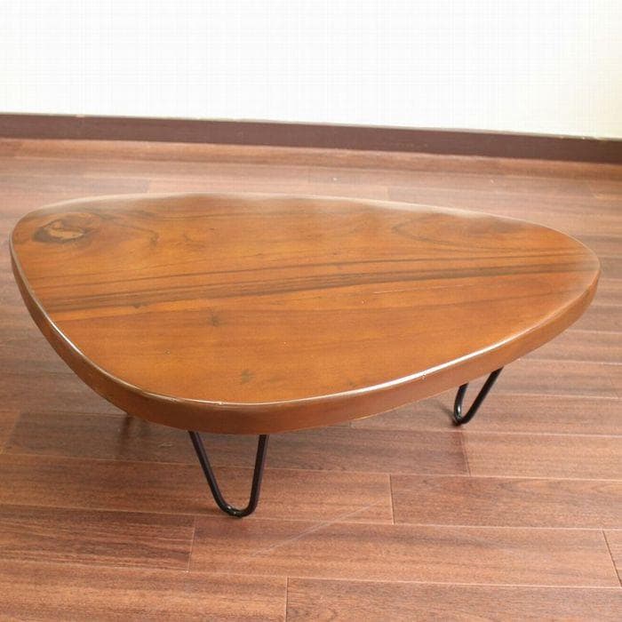 在庫セール 値下げ チーク 無垢 鉄脚 テーブル ちゃぶ台 サイドテーブル