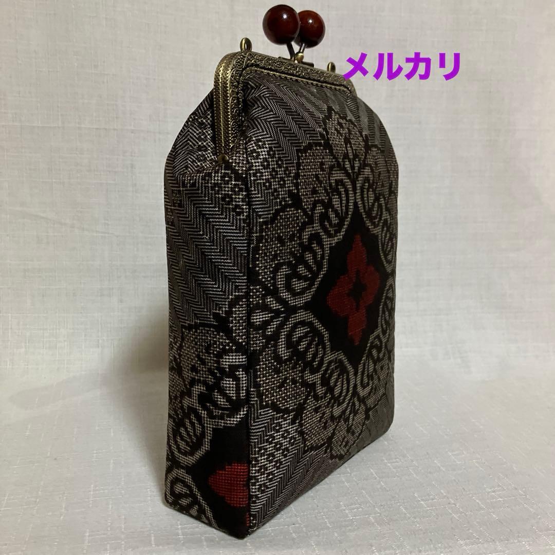 泥大島紬龍郷　秋名バラ８玉　がま口スマホショルダーバッグ　ハンドメイド