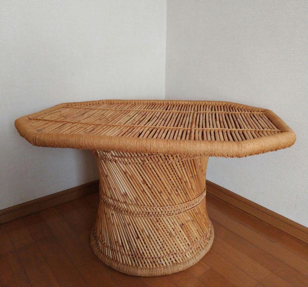 ラタンテーブル　籐家具　ヴィンテージ　レトロ