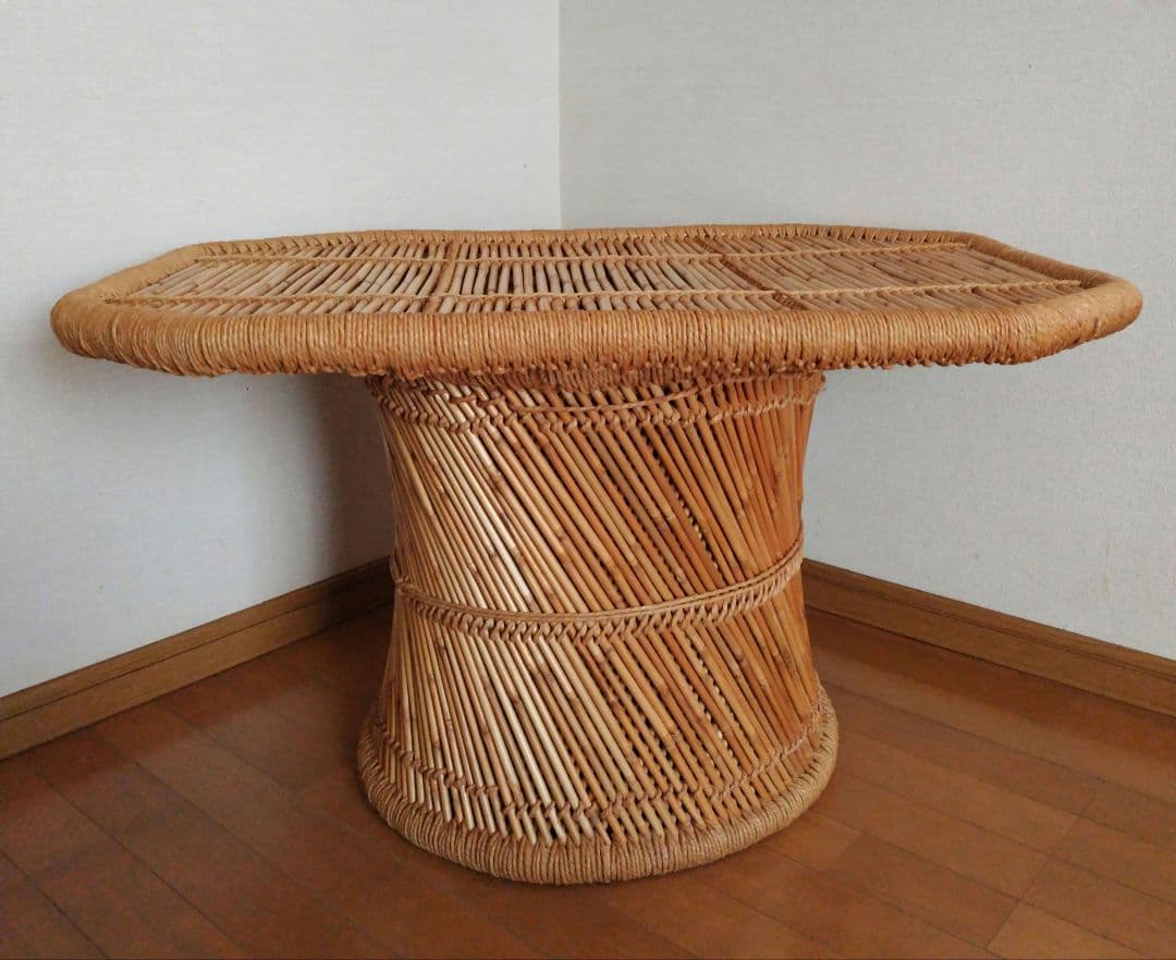 ラタンテーブル　籐家具　ヴィンテージ　レトロ