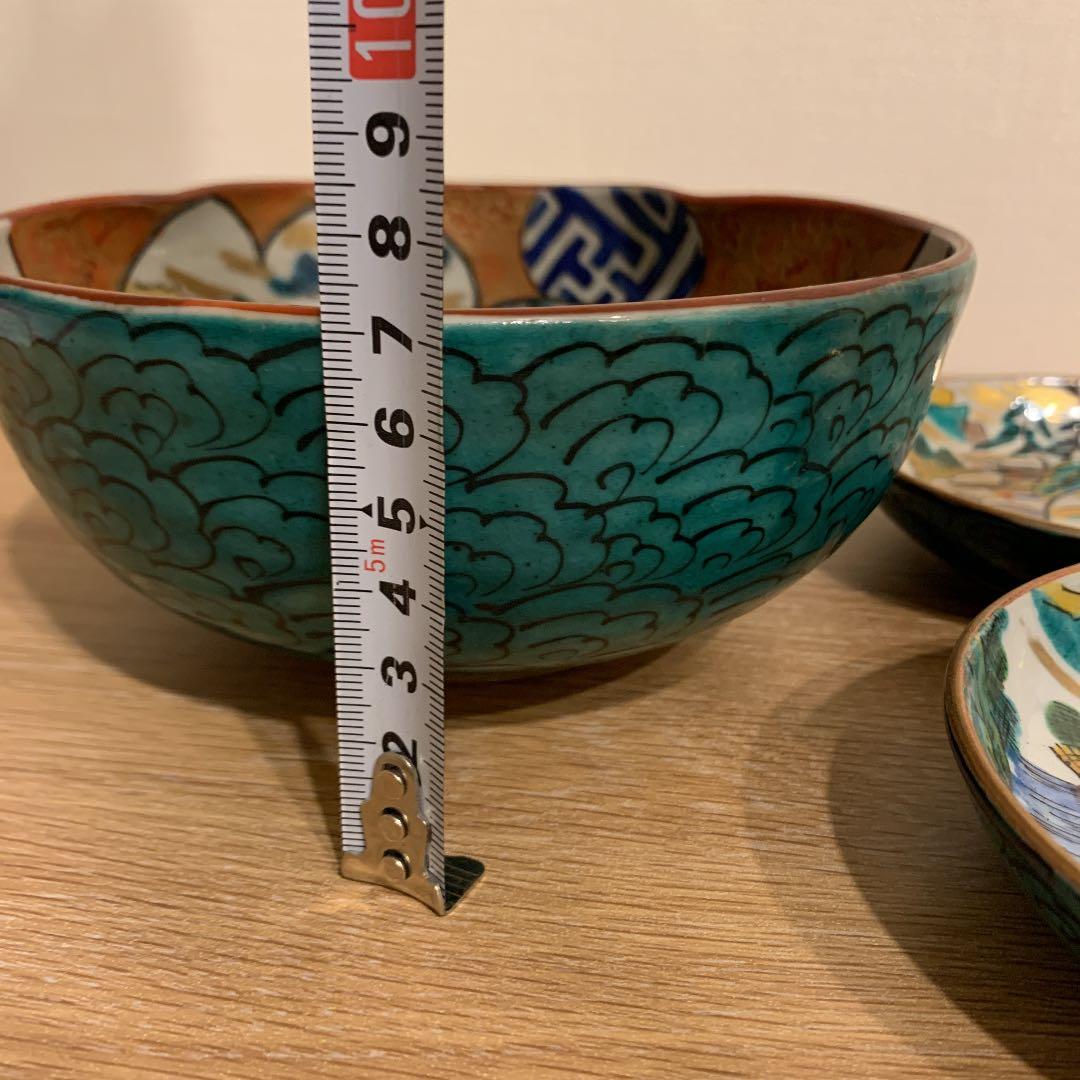 九谷庄三　彩色金蘭手　4枚と菓子鉢1個　　アンティーク