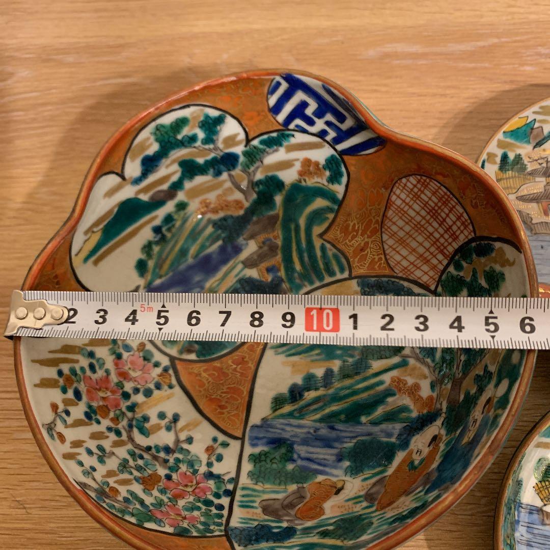 九谷庄三　彩色金蘭手　4枚と菓子鉢1個　　アンティーク