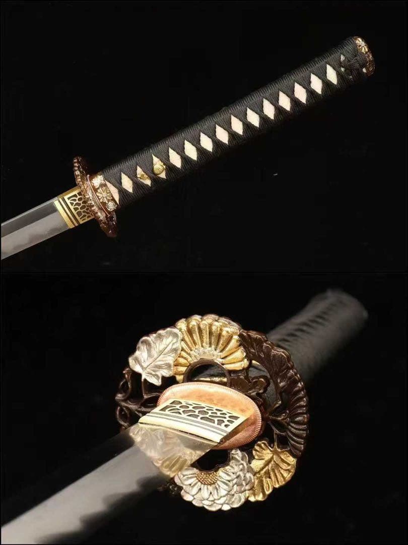 金菊」 板目肌 銅鍍金装 珍珠魚皮拵 日本刀 模造刀