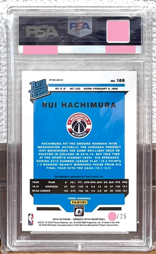 八村塁 optic pink prizm RC auto /25シリ PSA9