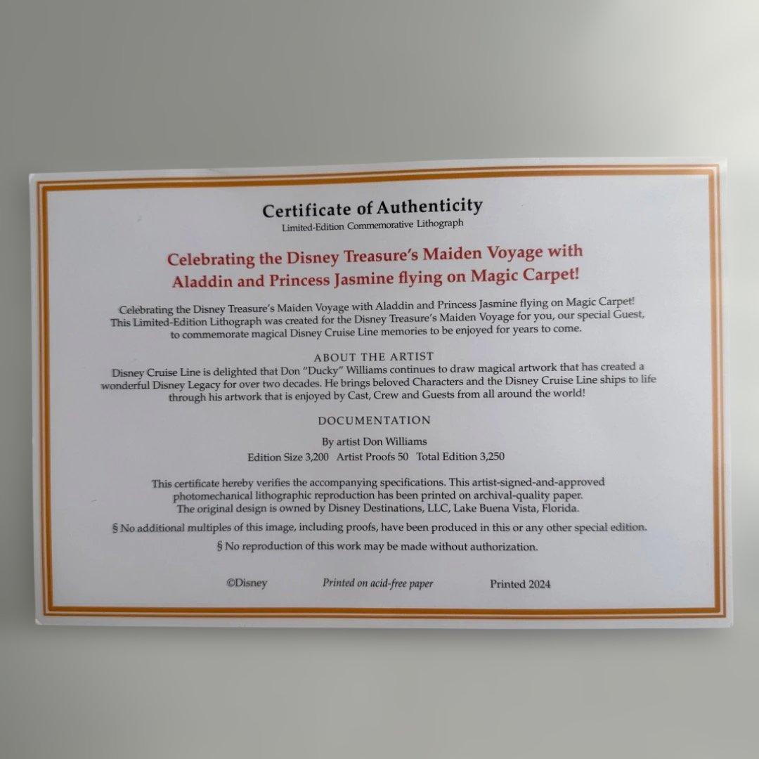 2/24までSALE:限定記念リトグラフ：ディズニー・トレジャー号の処女
