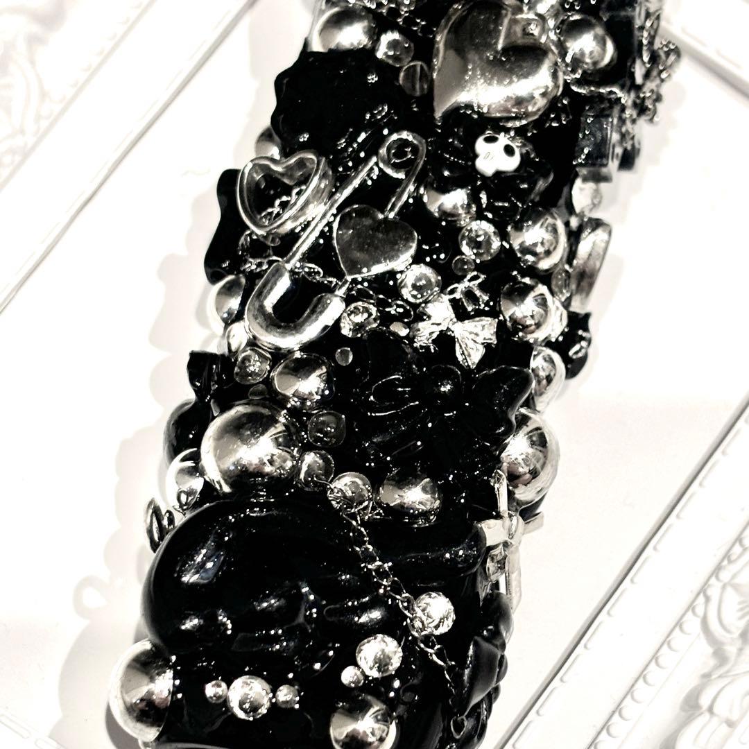 IQOSイルマワンケースデコ 量産地雷パンク系ゴスロリ黒シルバー全面