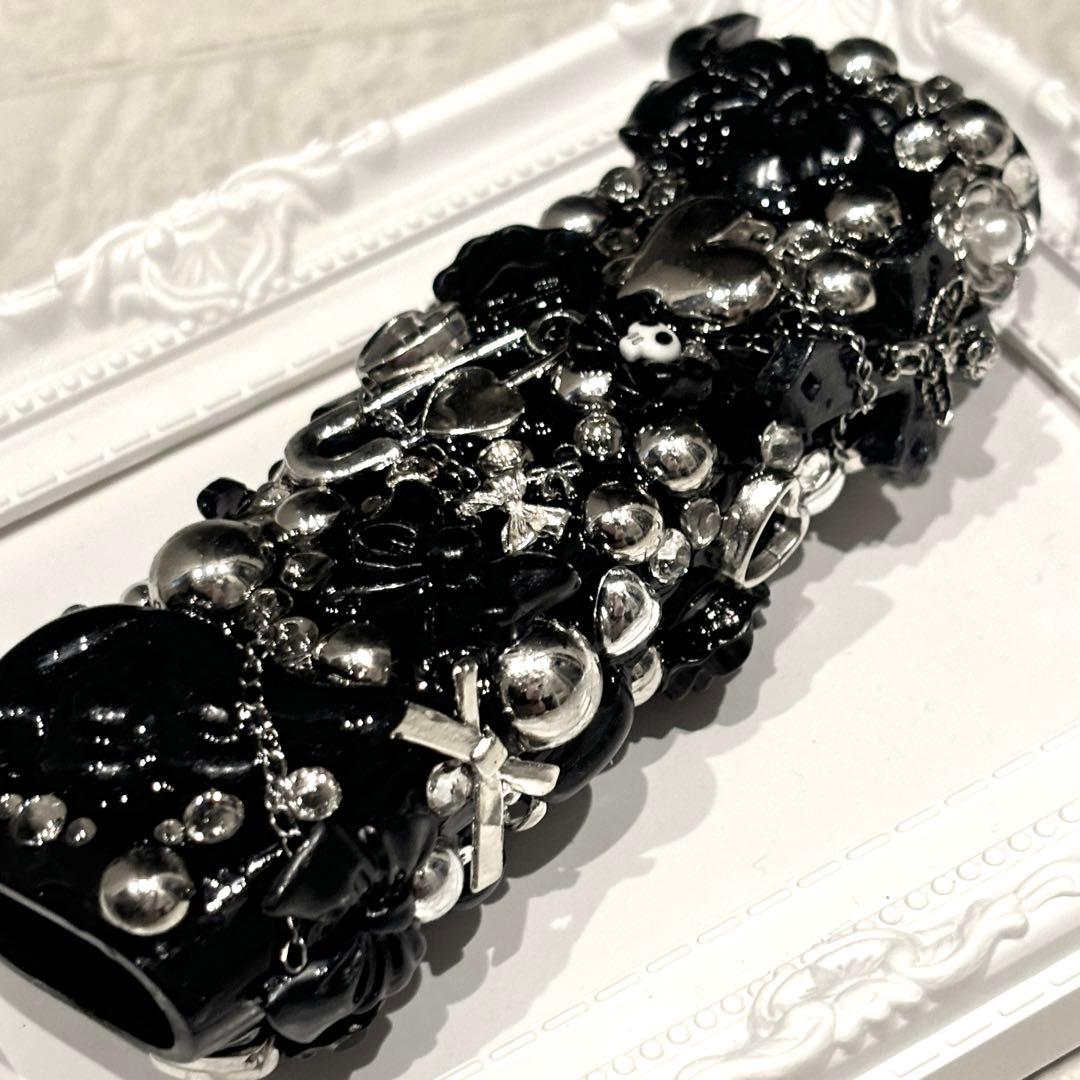 IQOSイルマワンケースデコ 量産地雷パンク系ゴスロリ黒シルバー全面