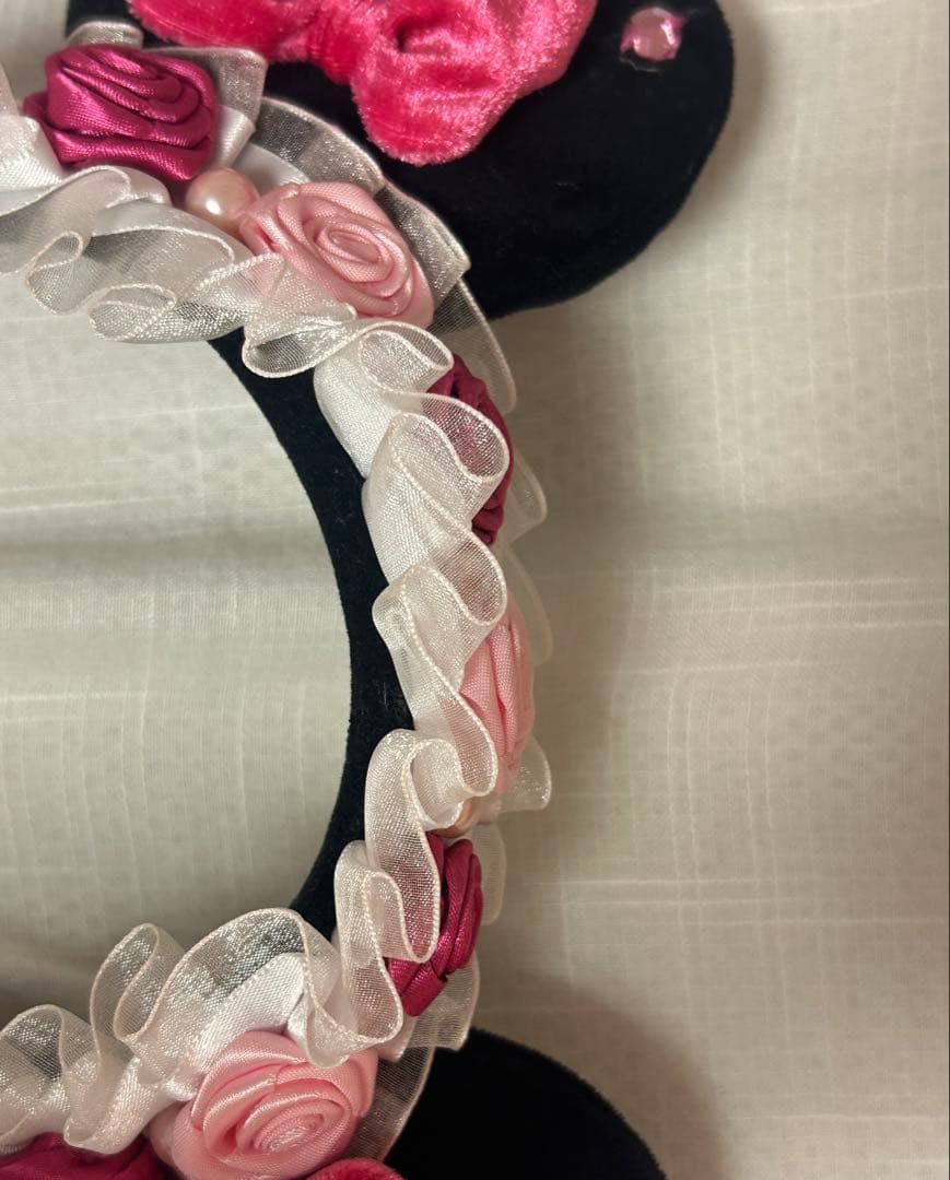 ディズニー ミニー カチューシャ 薔薇 フリル レース リボン - メルカリ